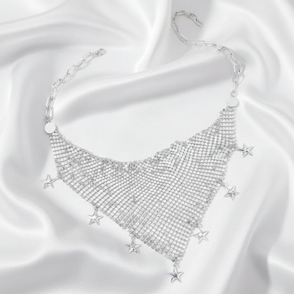 Y2K Neckerchief Star Bandana Sparkle Bling Scarf Statement Choker Necklace NWOT